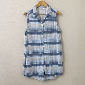 Beach Lunch Lounge size Large Blue White Striped Sleeveless Shift Dress